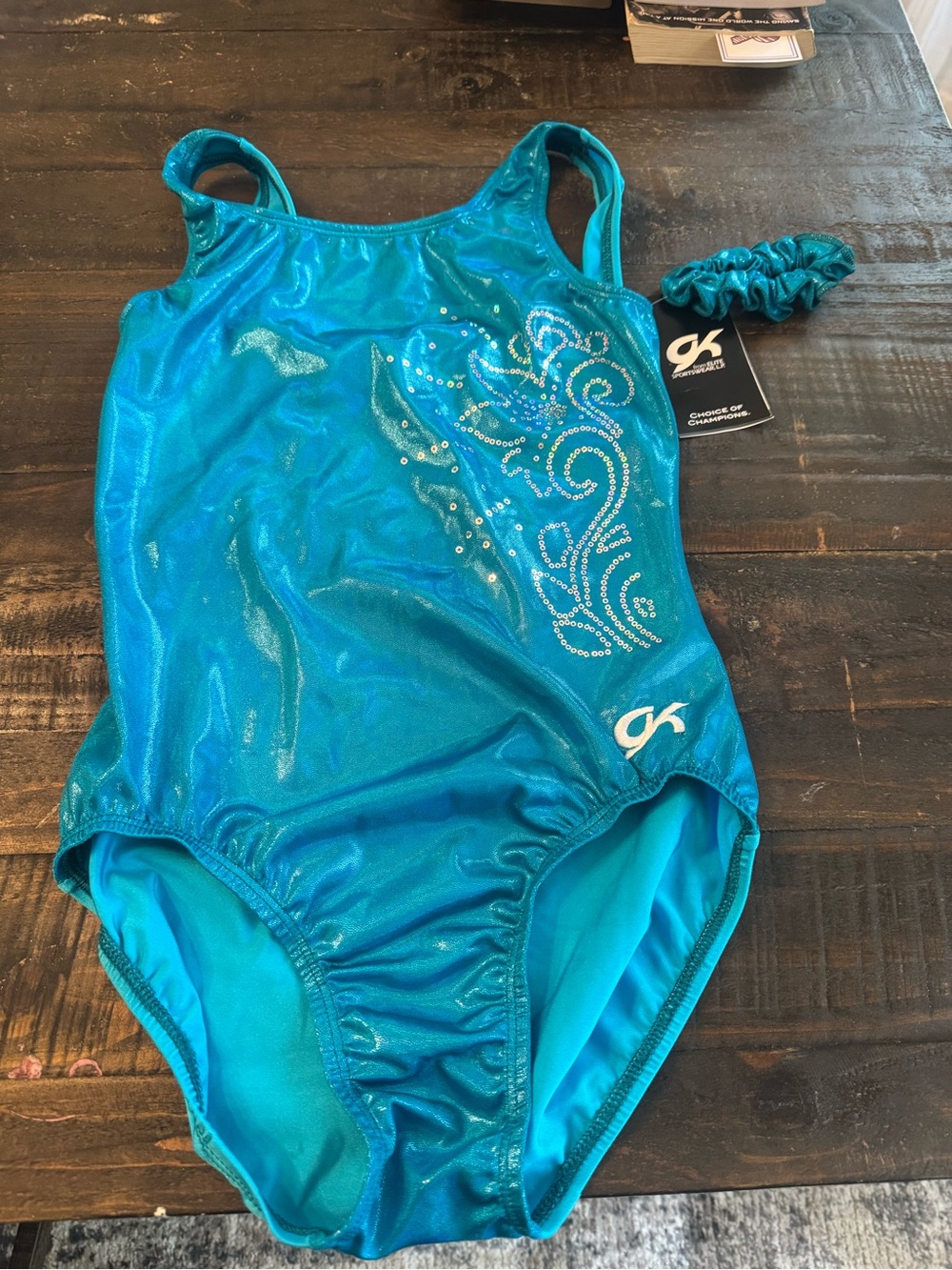 GK Shimmer Turquoise Kids One-Piece Swimsuit with Scrunchie